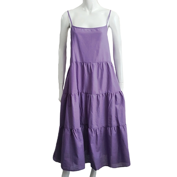 Erin Louise Dresses & Skirts - Erin Louise Size L Linen Blend Tiered A-Line Midi Lilac Dress NWT